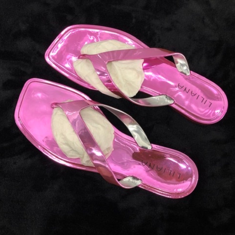 NEW Sexy Pink Shiny Flat Flip Flops, 41